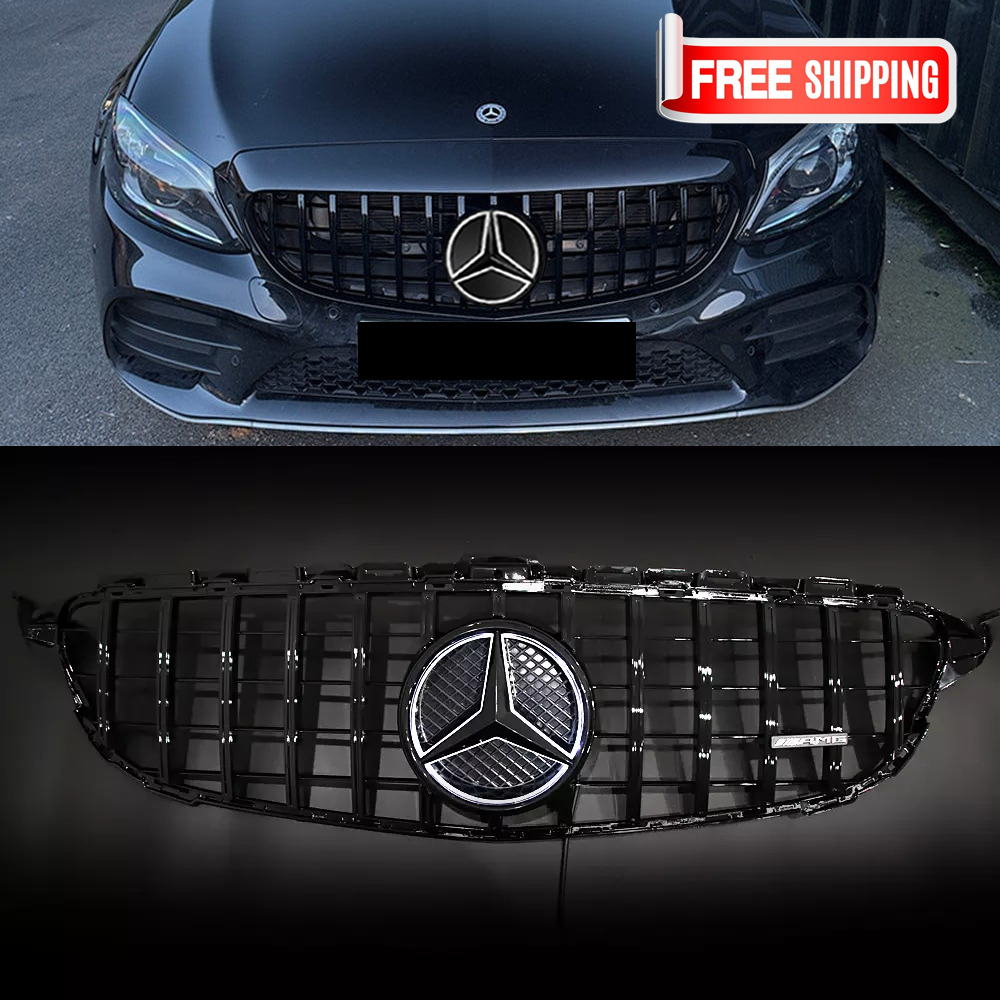 GT R AMG Style Grille w/Led Emblem For Mercedes Benz W205 C250 C300 2015-2018