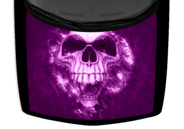 Bright Purple Screaming Skull Burn Fire Truck Hood Wrap Vinyl Decal Graphic Car 