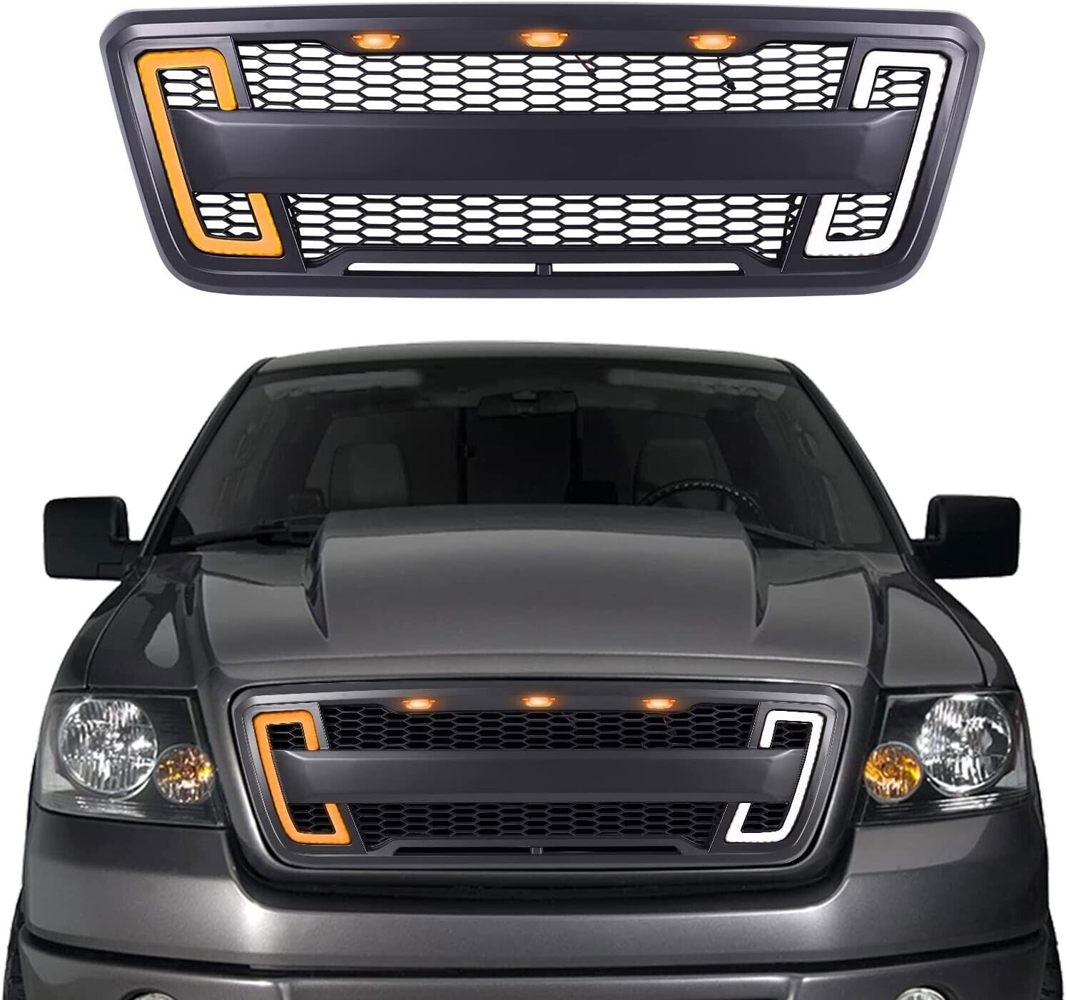 Front Raptor Grill Bumper Grill Mesh With Led Light Fits For 2004-2008 Ford F150