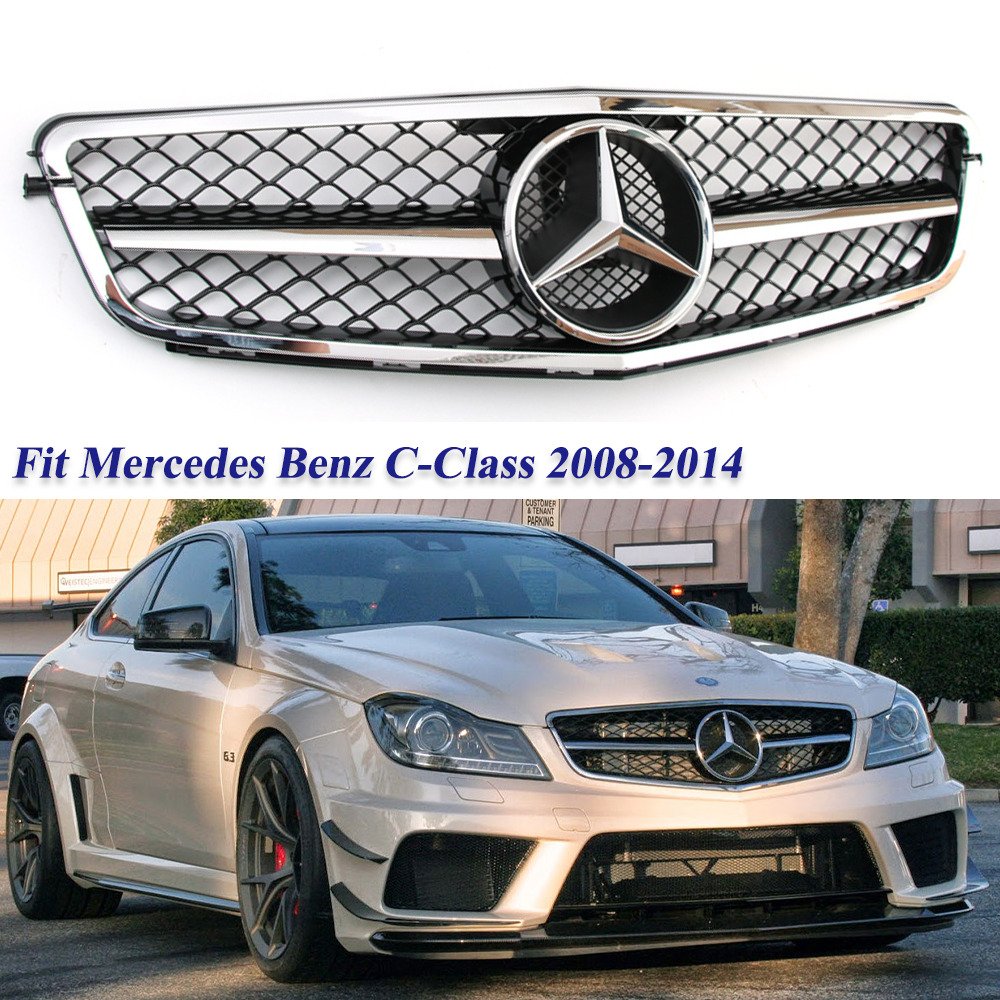 Chrome AMG Front Grill Grille w/Star For Mercedes Benz W204 C250 C300 2008-2014