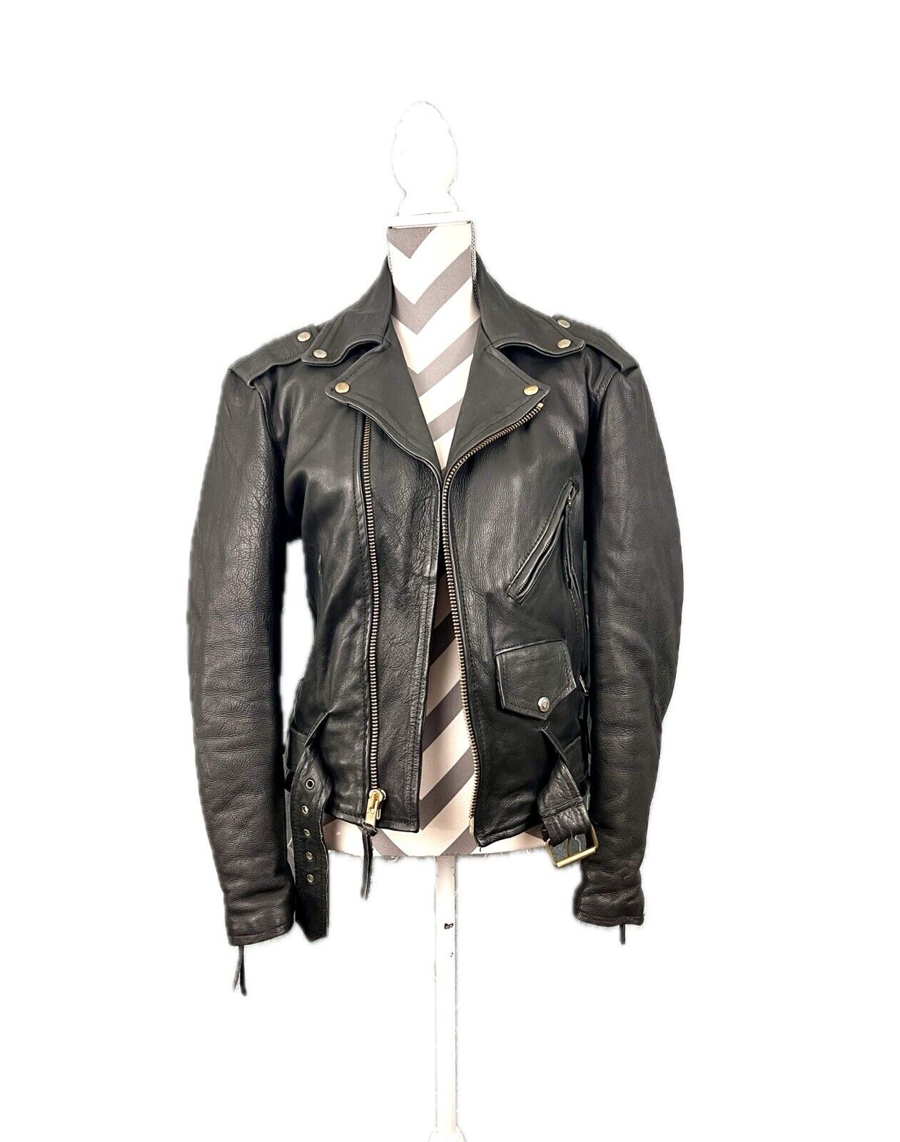 Vintage UNIK Unisex Black Leather Motorcycle Jacket - Size 36