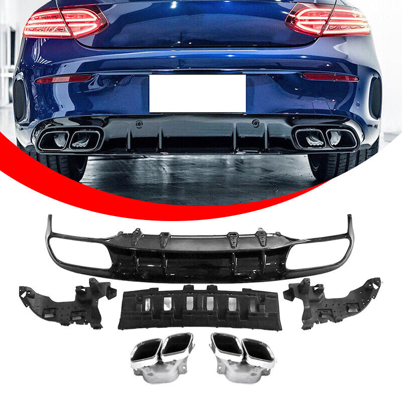 Rear Diffuser+Exhaust Tips For Benz C205 COUPE C200 C300 AMG Line 15-20 Bumper
