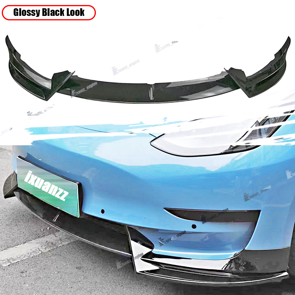For Tesla Model Y 2020-2024 Glossy Black ABS Front Bumper Lip Spoiler Splitter