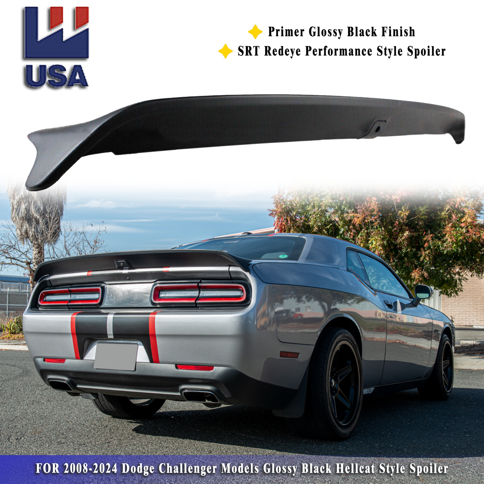 Hellcat Redeye Style Glossy Black Trunk Spoiler Wing For 08-22 Dodge Challenger
