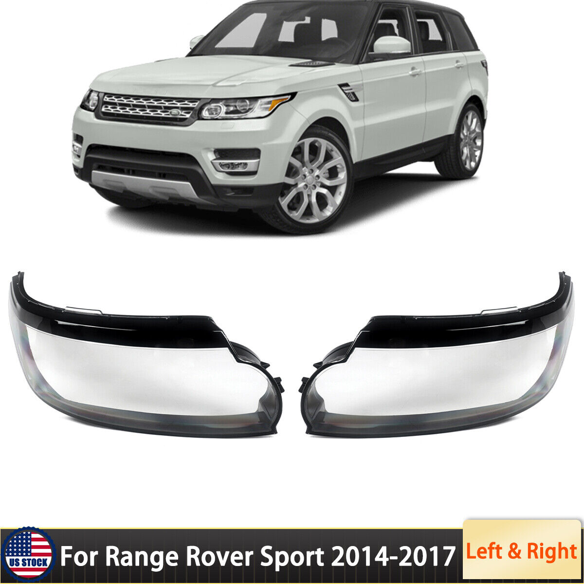 Left&Right Headlight Lens Cover Clear For Land Rover Range Rover Sport 2014-2017