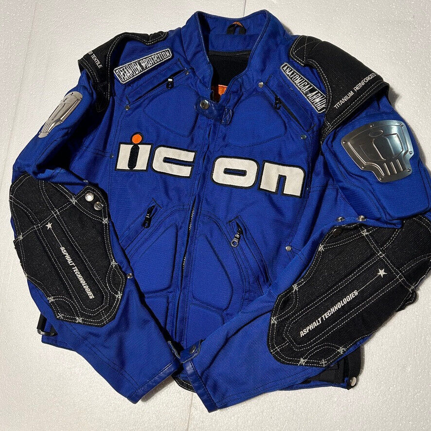 ICON TiMax Asphalt Technologies Blue  Motorcycle Jacket Titanium  SMALL