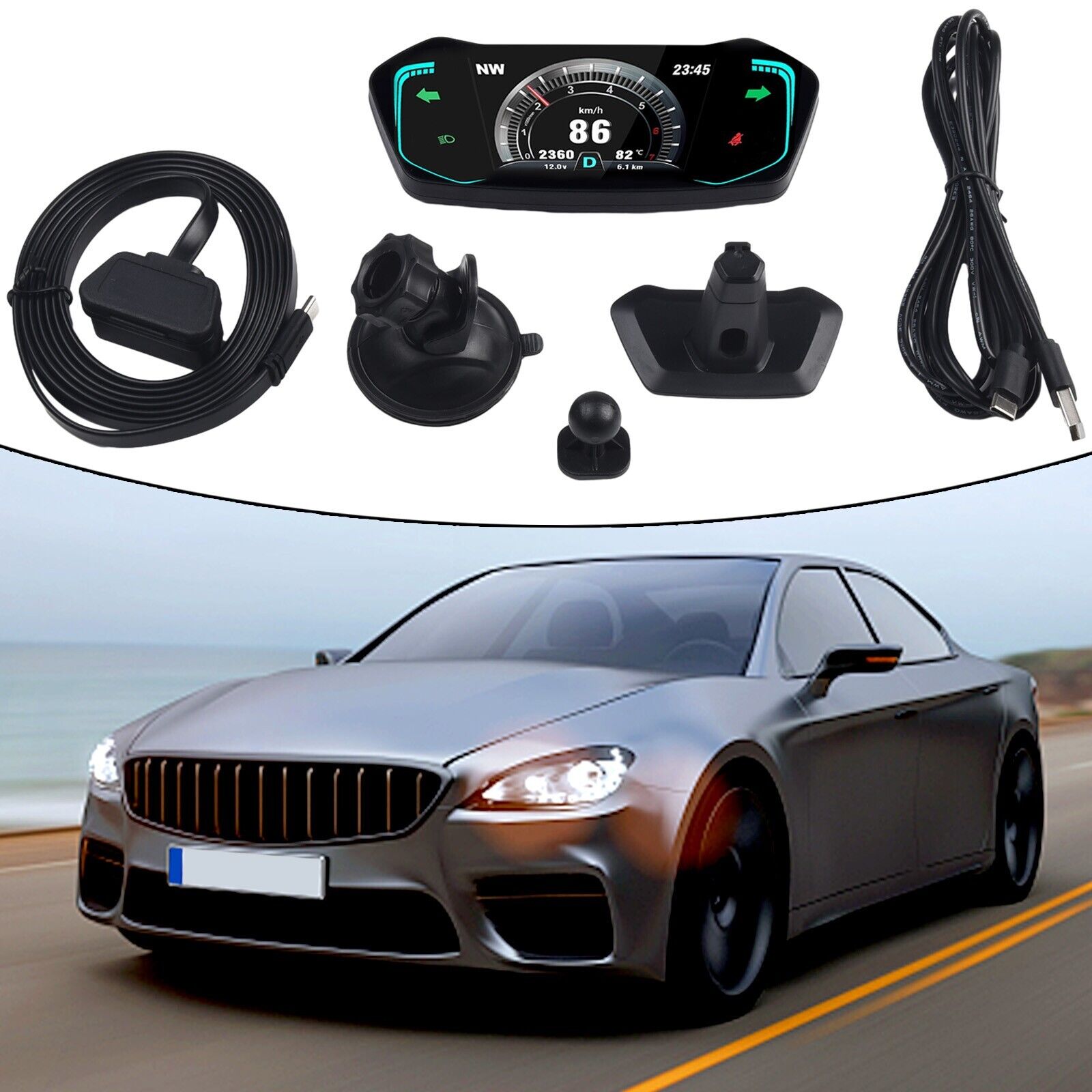 OBD2+GPS HUD Gauge Car Digital,Head-Up Display Speedometer Turbo RPM Alarm Temp