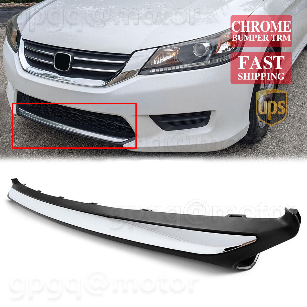For Honda Accord 2013 2014 2015 HO1095119 Chrome Black Front Bumper Lower Trim 