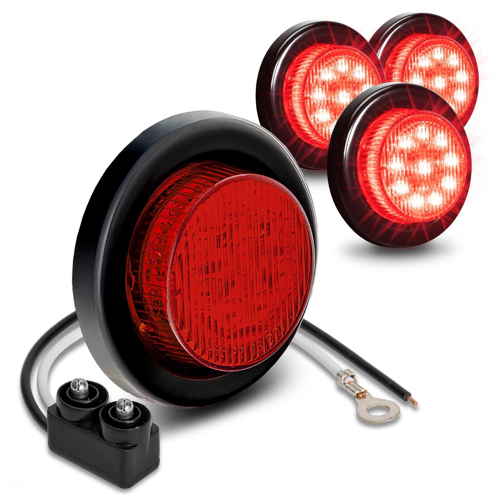 4pc 2 Inch DOT Round Red LED Trailer Sider Marker Lights with Grommet for Truck