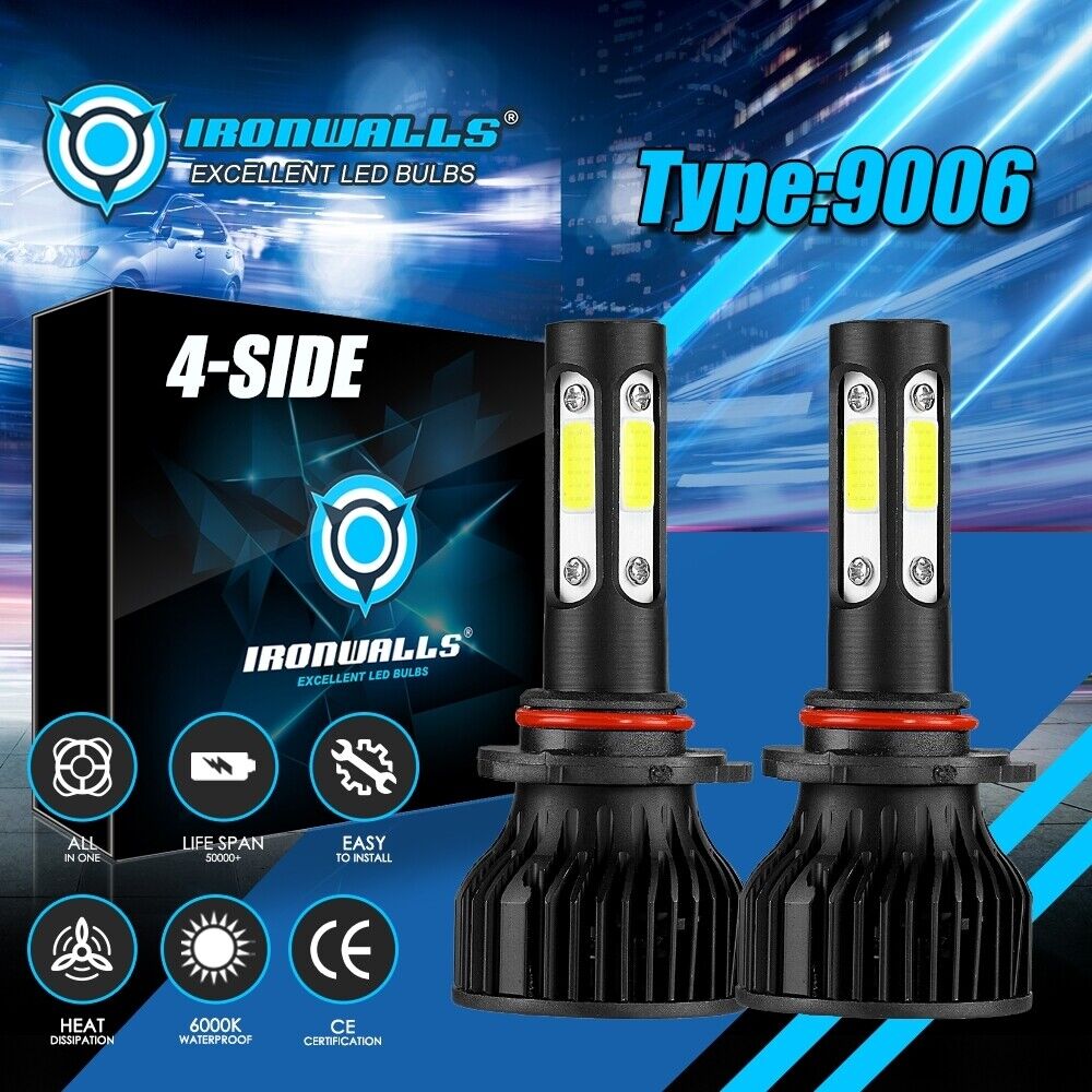 4 Sides 9006 HB4 LED Headlight Kits FOG Bulbs Hi/Low Beam 2400W 360000LM 6000K