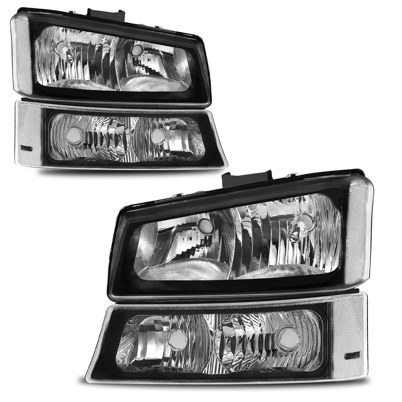 For 2003-2007 Chevy Silverado Avalance 1500 Black Headlight + Signal Bumper Lamp