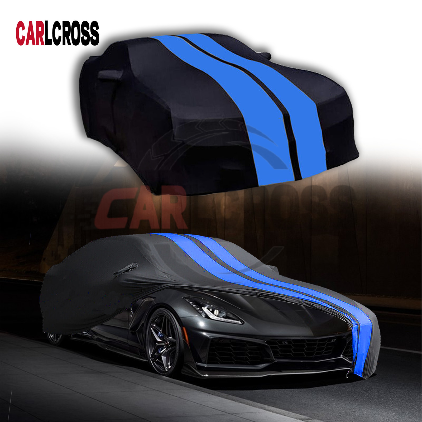 Blue/Black Indoor Car Cover Stain Stretch Dustproof For Chevrolet Corvette