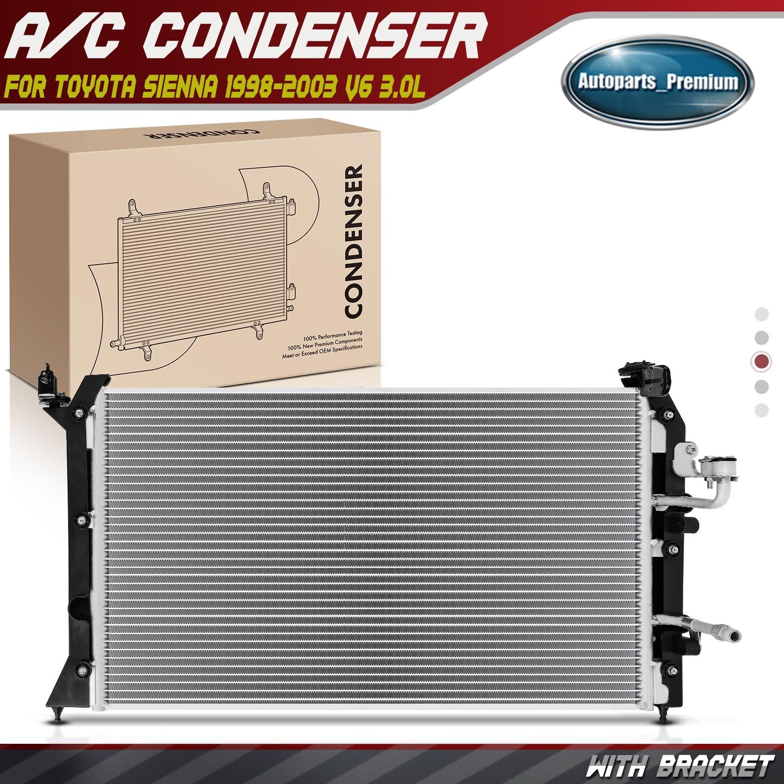 A/C AC Condenser with Bracket for Toyota Sienna 1998-2003 V6 3.0L 88460-08010