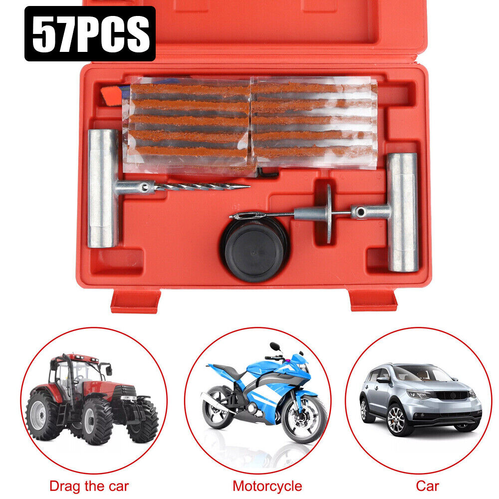 57Pcs Heavy Duty Flat Tire Repair Tool Kit Plug Patch Car Truck Carry Case