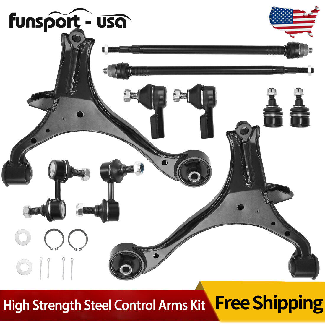 10pcs Front Lower Control Arm Tie Rod Sway Bar Kit for 2001- 04 2005 Honda Civic