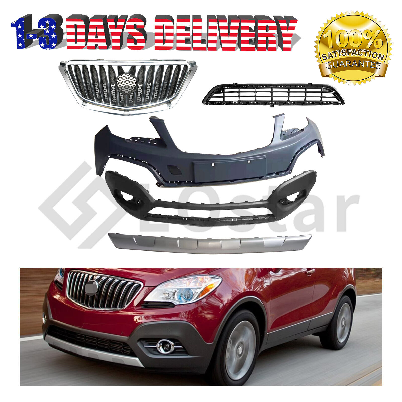 5 PC SET Front Bumper Upper Lower Grille Assembly For 2013-2016 Buick Encore