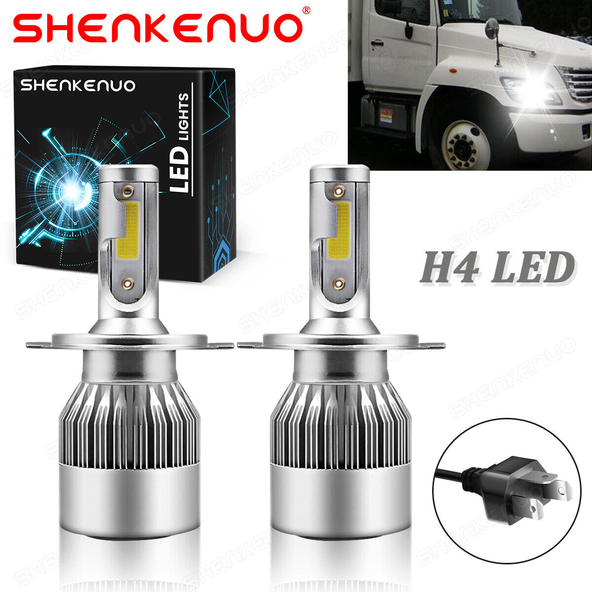 2pcs H4 White LED Headlight Bulbs High&Low Beam for Hino 258 268 338 2006-2014