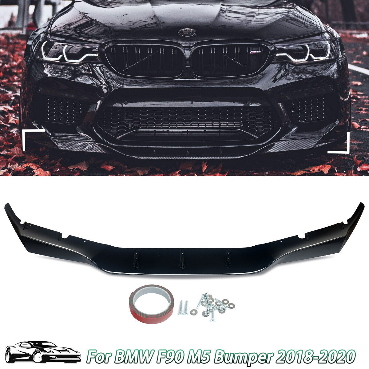 Painted For BMW F90 M5 Competition 18-20 Front Bumper Spoiler Black Splitter Lip