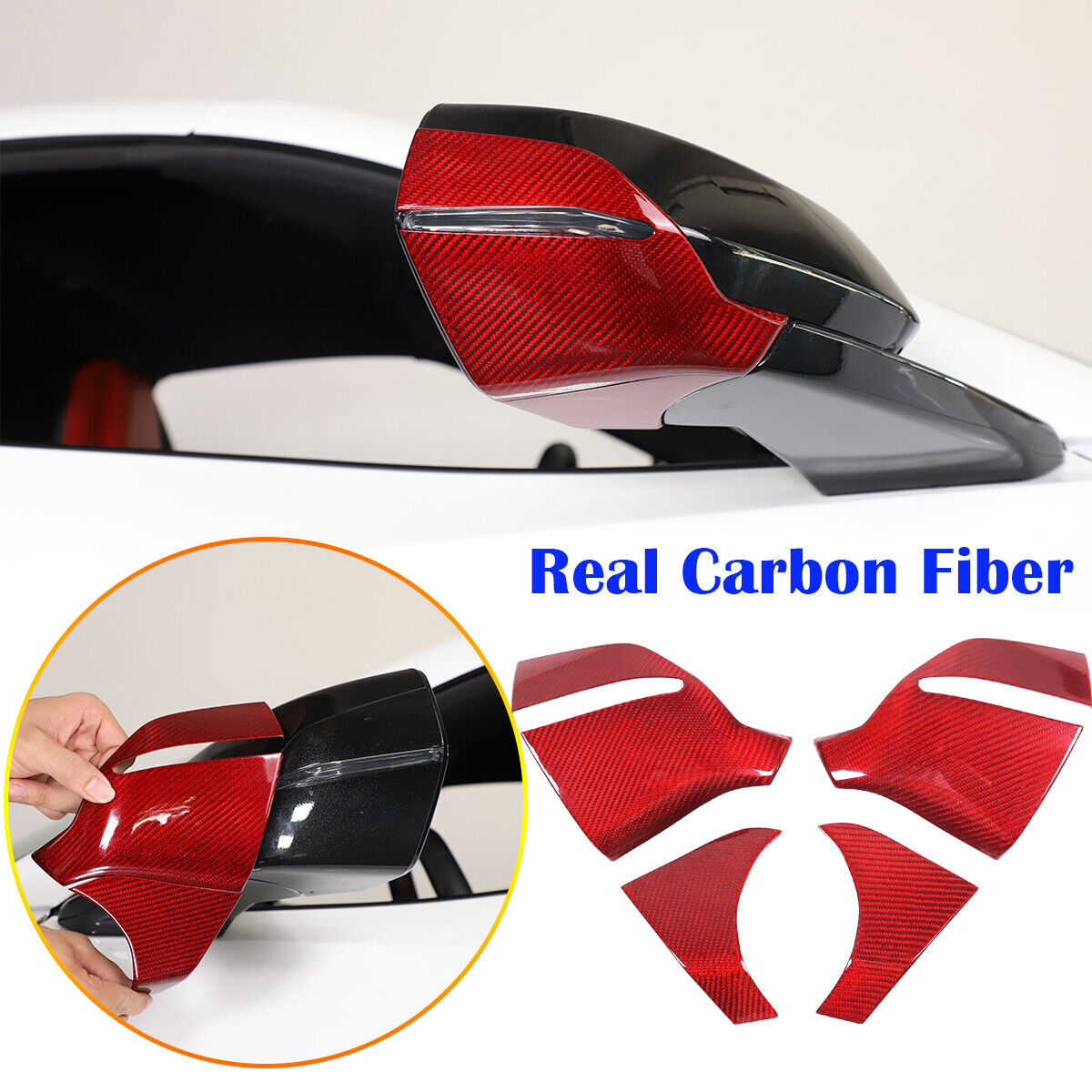 For C8 Corvette Z51 Coupe 20+ Red Carbon Fiber Side Mirror Cover Lower Base US