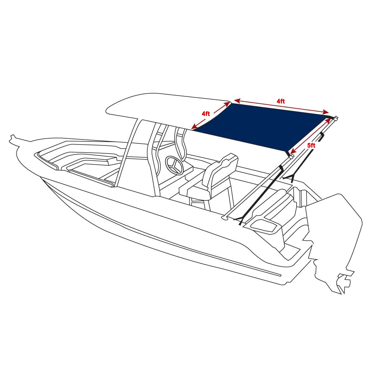 T-Top Extension Kit, Boat Stern Shade Blue or Black