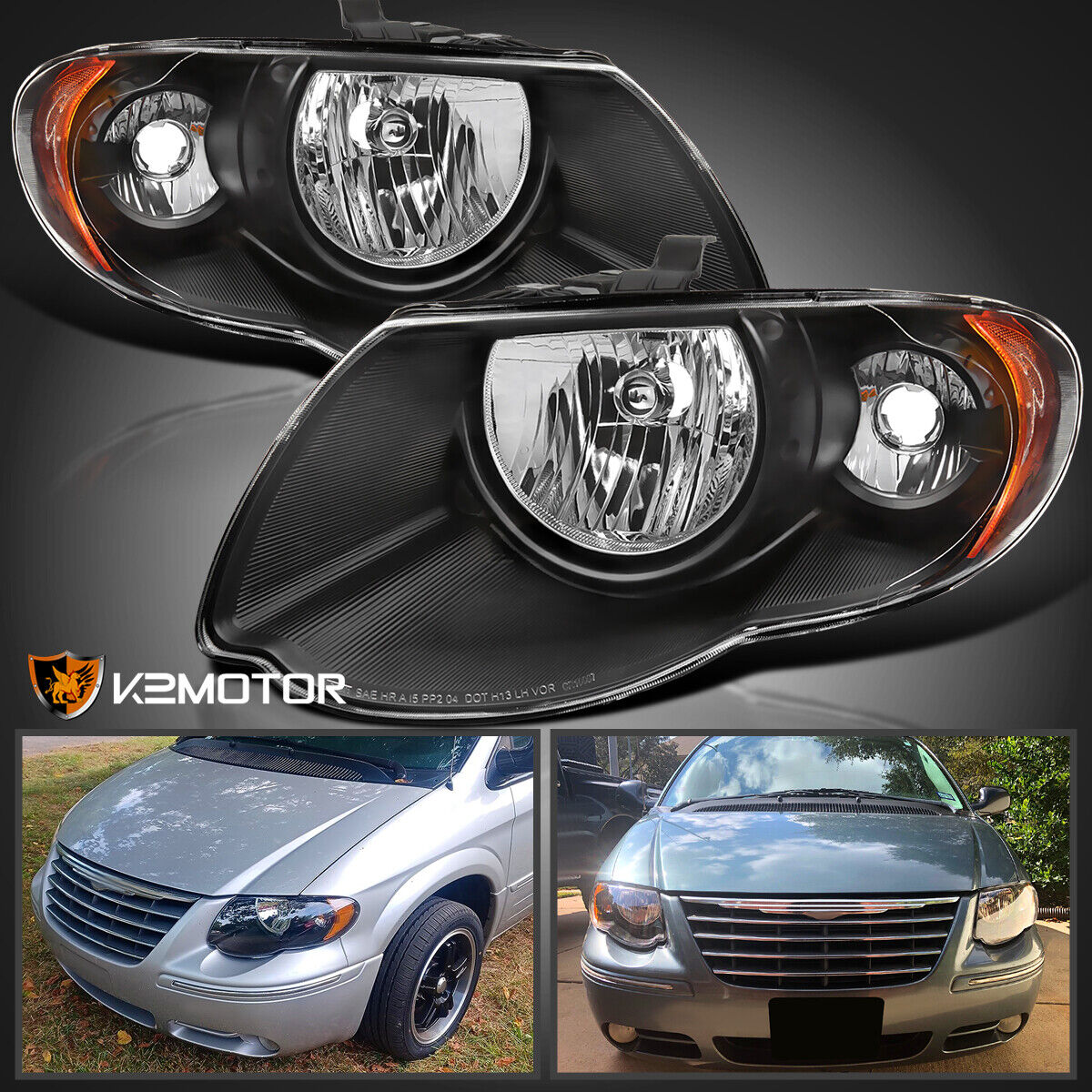 Black Fits 2005-2007 Chrysler Town & Country Headlights Lamp Left+Right 05 06 07