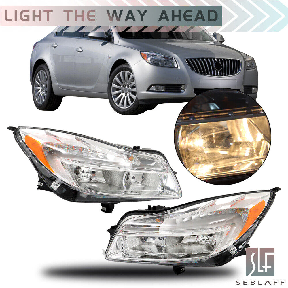 Headlight For 2011-2013 Buick Regal Halogen Headlamp Chrome Left+Right Side