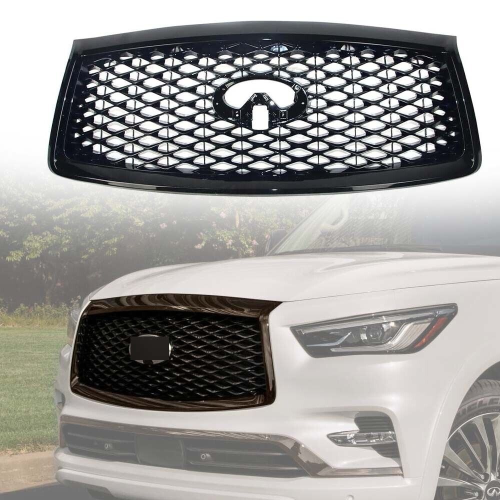 Front Grill Bumper Mesh Vent Grille Camera Hole Fits for INFINITI QX80 2018-2021