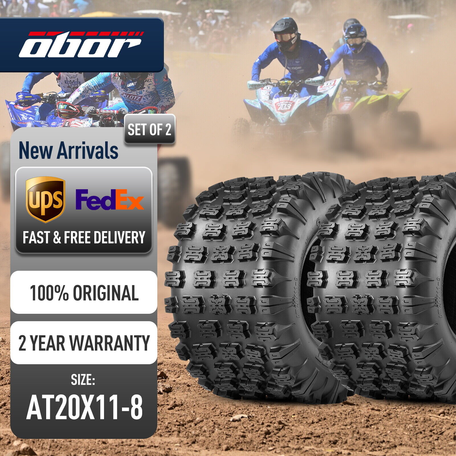 Set 2 OBOR 20x11-8 Sport ATV GNCC Racing Tires 6Ply 20x11x8 UTV Tyre All Terrain