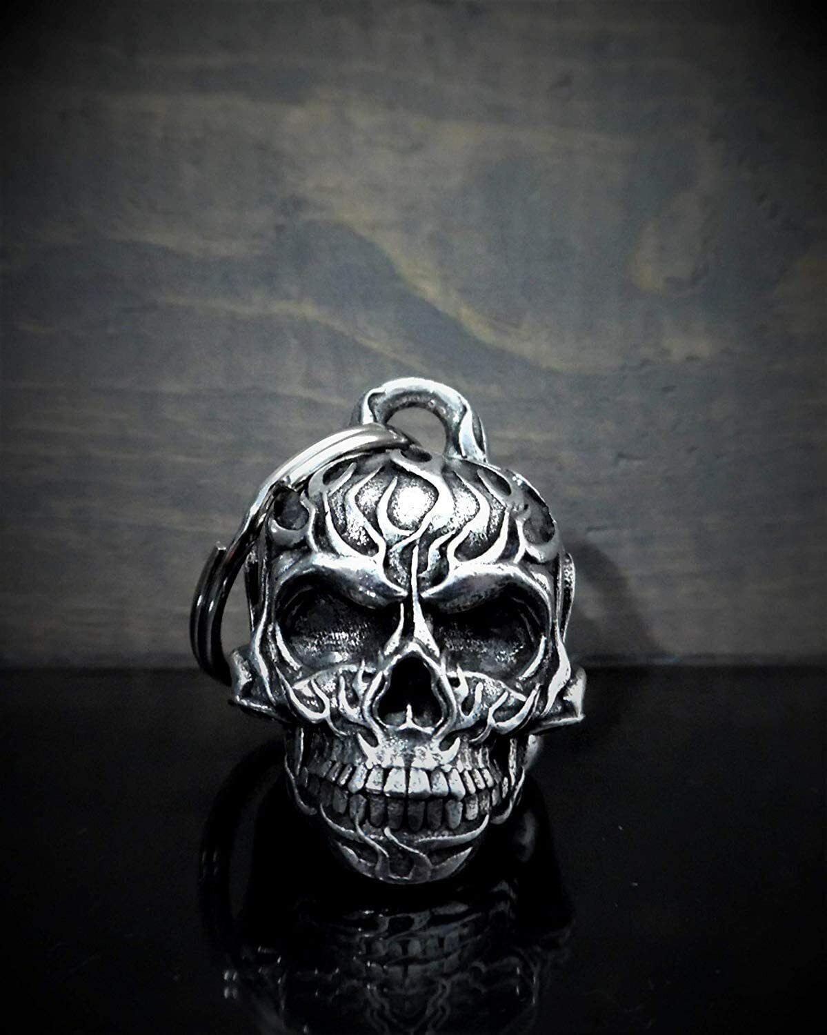 Flame Skull Motorcycle Biker Bell Accessory Ride Gift Good Luck BB-53 Made in US