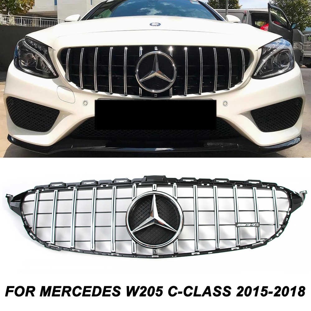 Grill w/Emblem for Mercedes Benz W205 C-Class 2015-2018 GT-R Style Front Grille