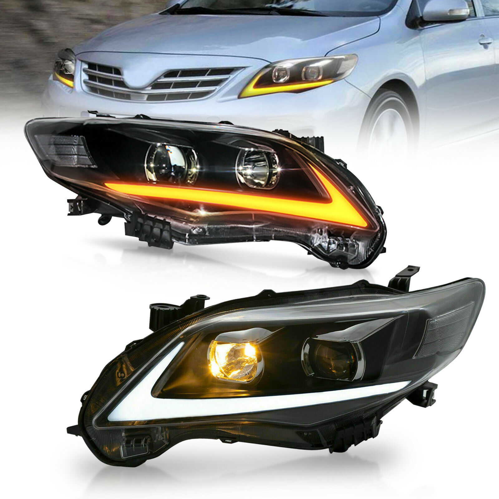 2PCS LED Projector Headlights Assembly Front Lamps For 2011-2013 Toyota Corolla