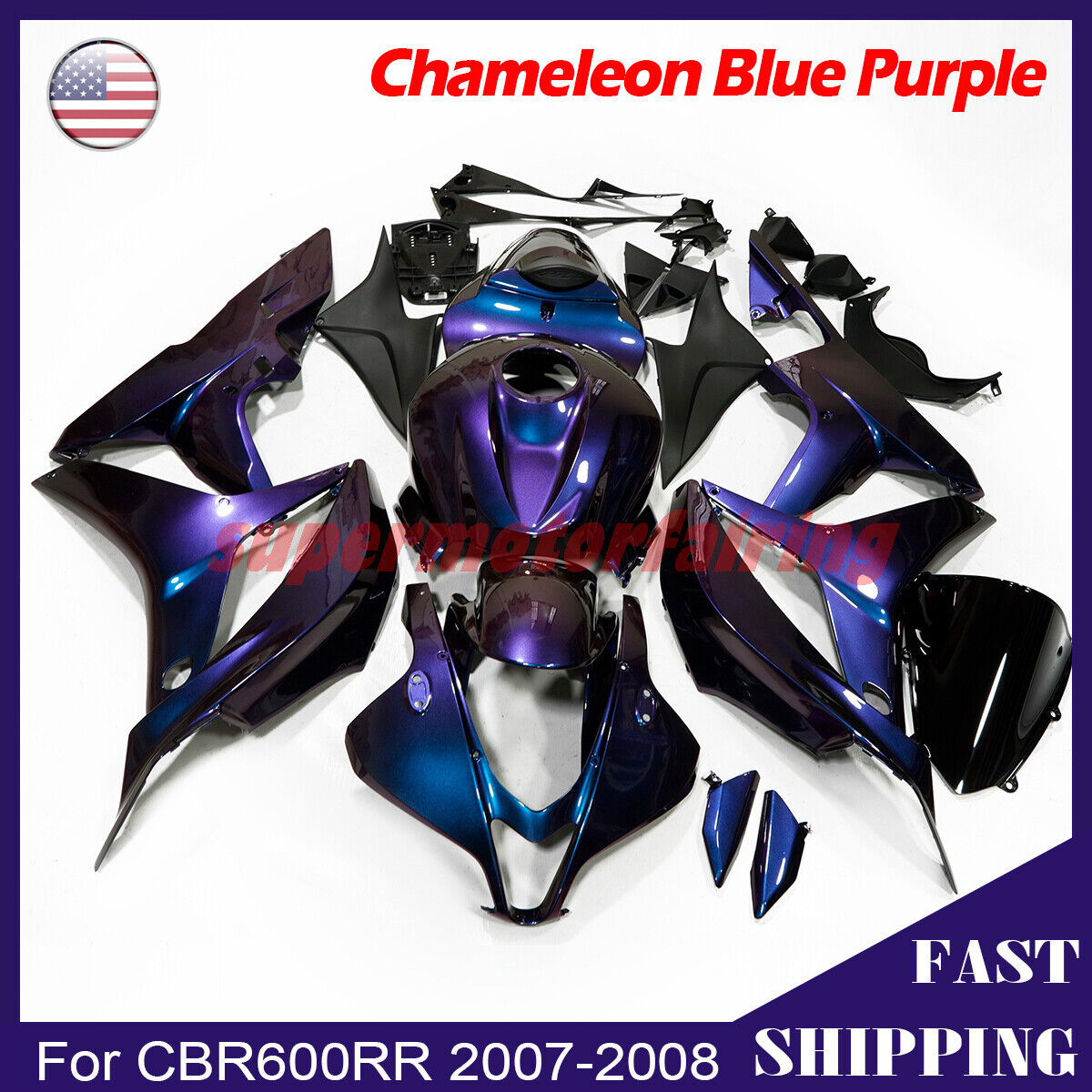 Chameleon Fairing Kit for Honda CBR600RR 2007-2008 Blue Purple Painted ABS Body