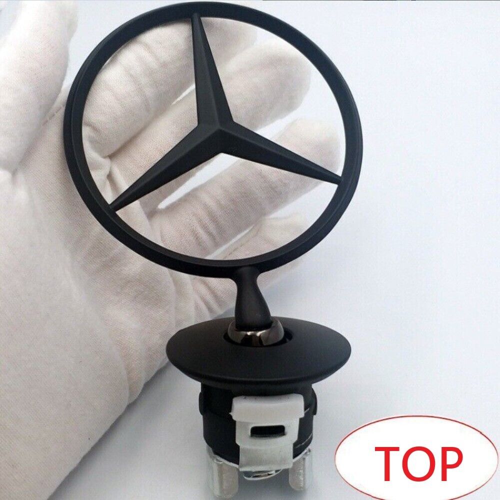 For Mercedes-Benz Front Hood 3D Star Emblem Matte Black Standing Badge AMG C E S