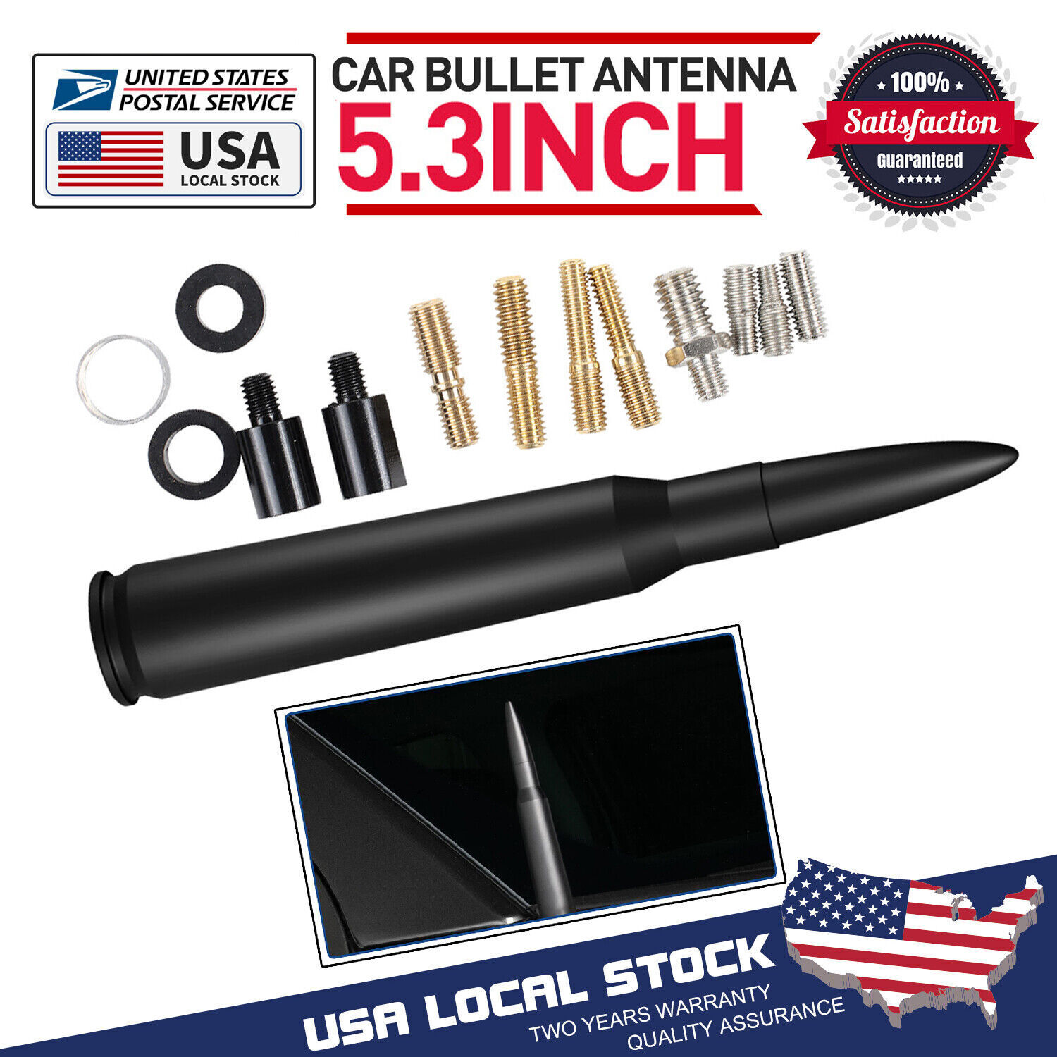 Modigt 5.3 inch 50CAL Black Bullet Antenna For FORD MUSTANG 1979-2009 + Screw
