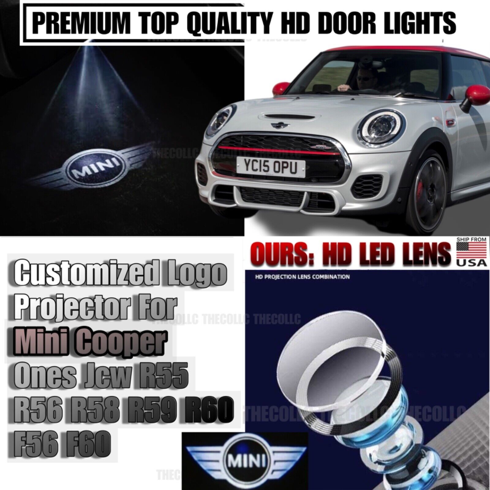 MINI Door Projector Lights Cooper S JCW R56 F56 LED Logo Puddle Welcome Lights