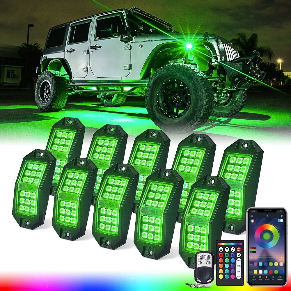10x RGB LED Car Underglow Rock Lights Neon Kit Offroad Bluetooth APP Multicolors
