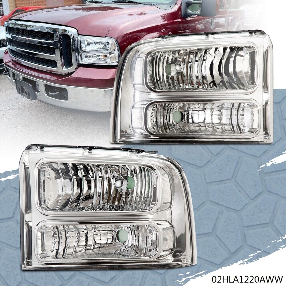 Clear Corner Clear/Chrome Headlights Fit For 2005-2007 Ford F250 F350 Super Duty