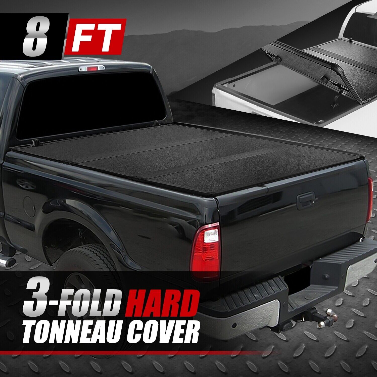 For 99-16 Ford F250-F550 Super Duty 8Ft Bed Hard Solid Tri-Fold Tonneau Cover