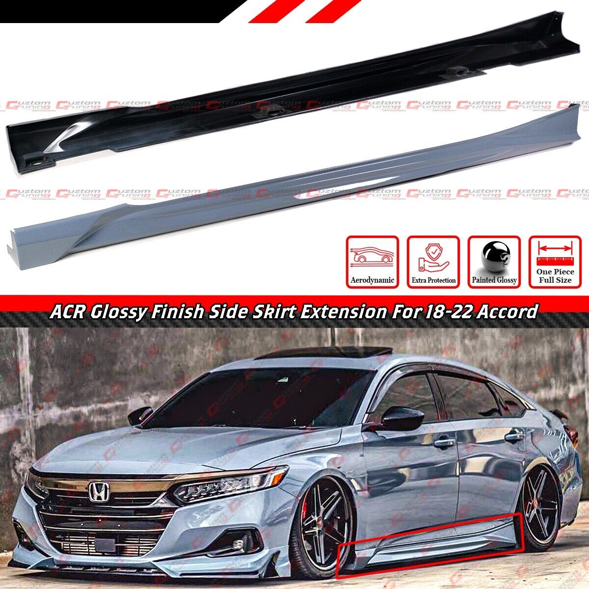 For 18-22 Honda Accord ACR Sonic Gray Pearl Direct Add On Side Skirt Extensions