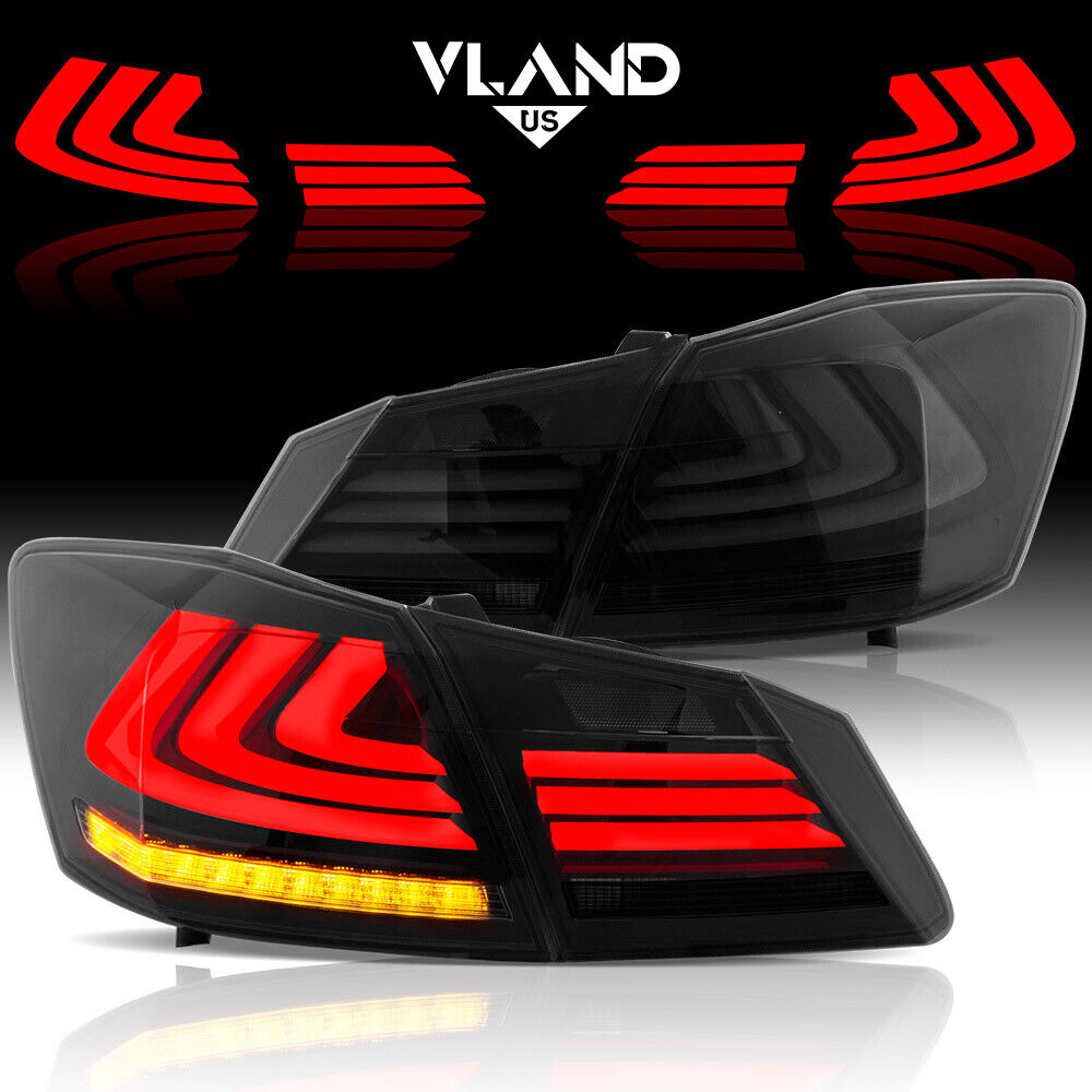 2*VLAND SMOKED LED Tail Lights For 2013-2017 Honda Accord Sedan Rear Brake Lamps