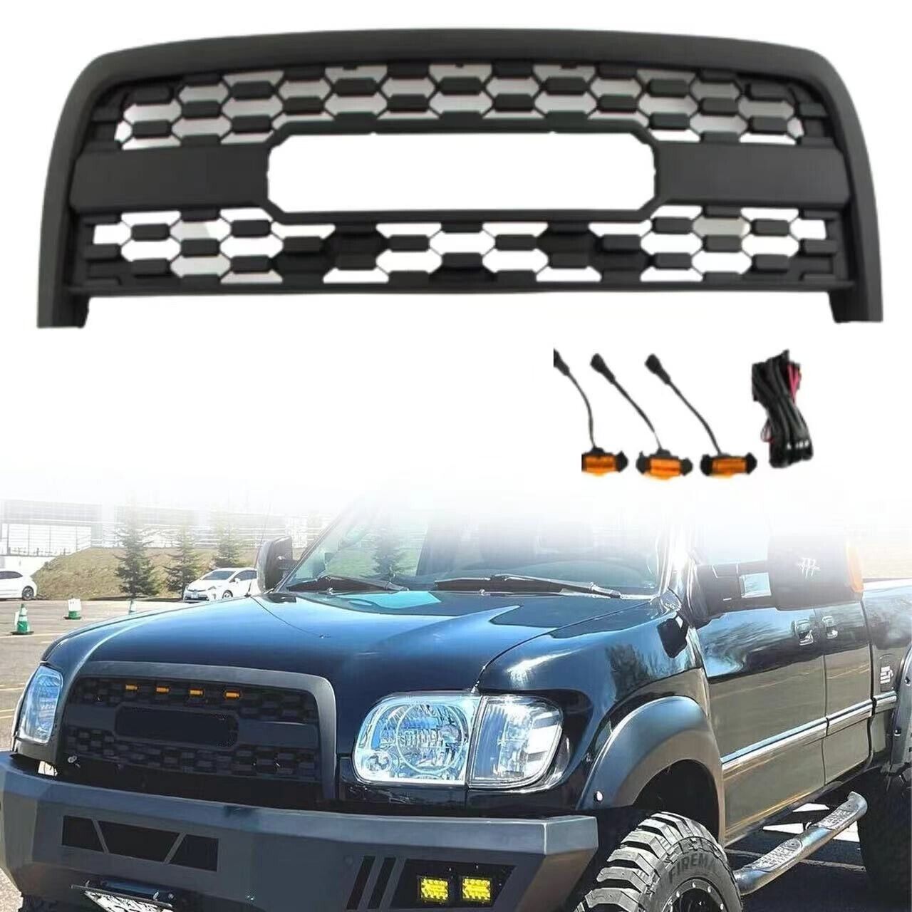 Black Front Bumper Grille Fit For TOYOTA Tundra Grill 03-06 W/LED Lights