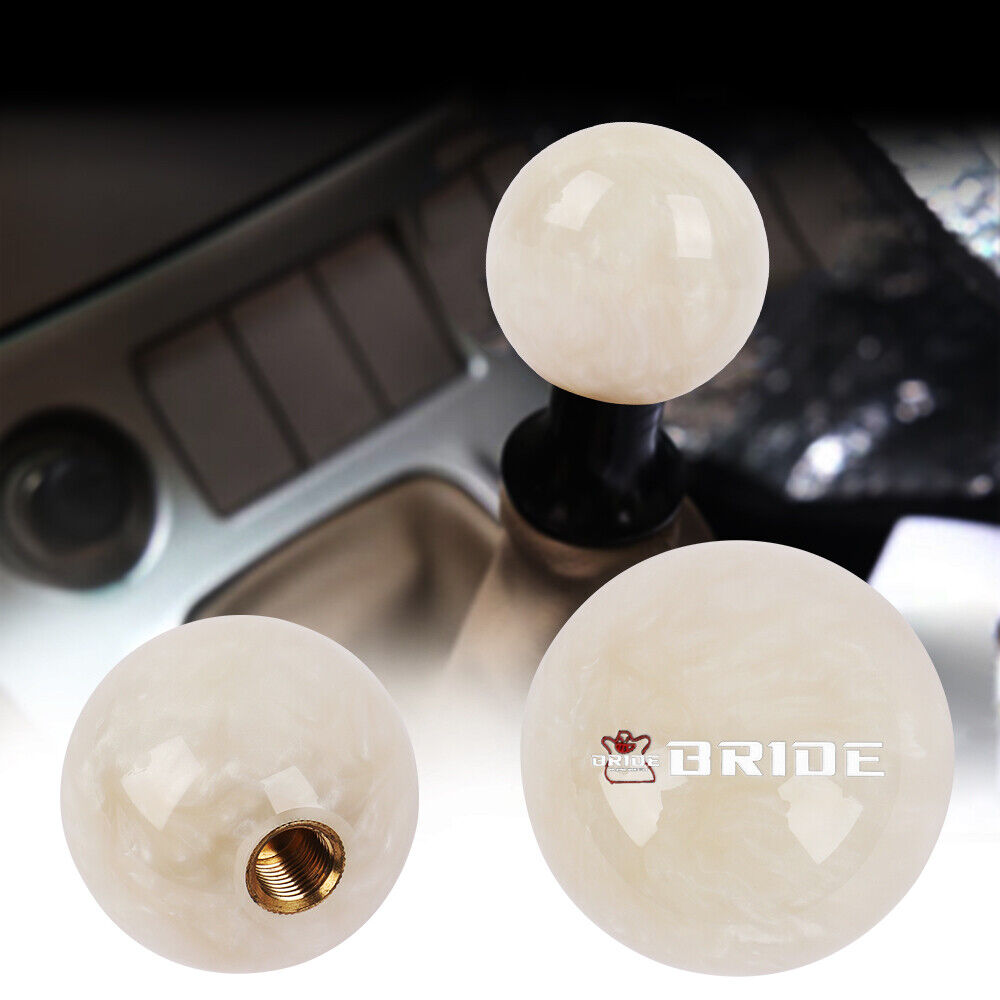 Universal BRIDE Pearl White Round Ball Manual Gear Shift Knob Shifter Lever Head