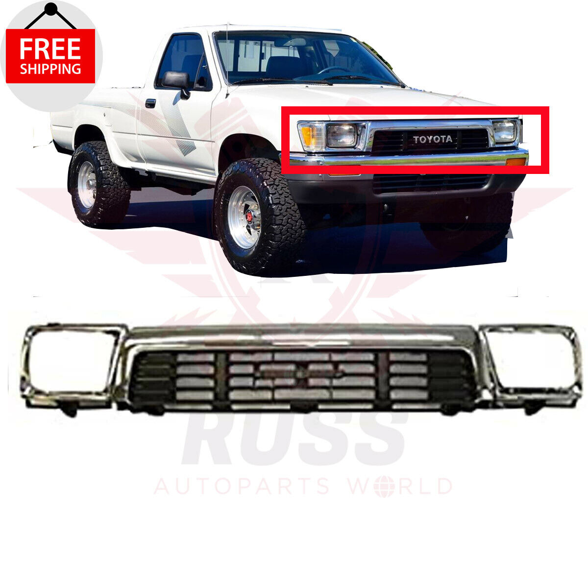 Bundle For 1989-1991 Toyota Pickup 4WD New Front Grille And Headlamp Bezels 3pcs