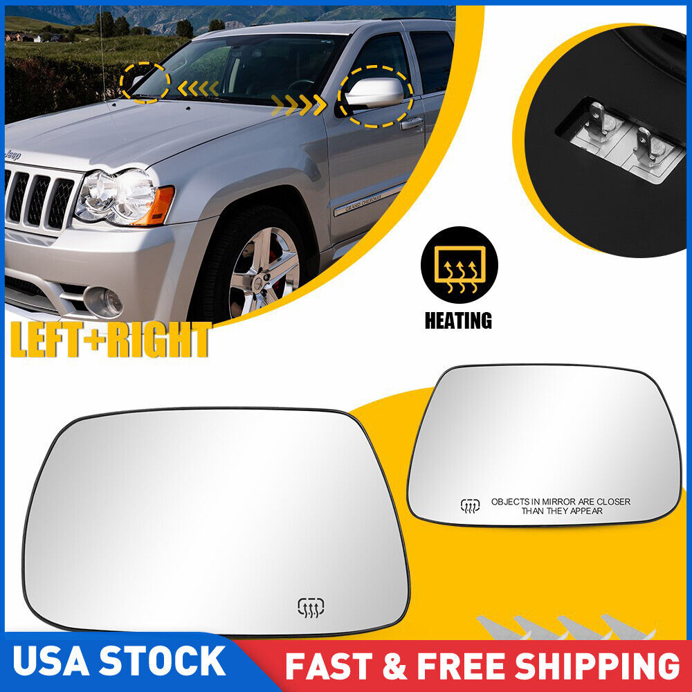 2xMirror Glass For 05-10 Jeep Grand Cherokee LH+RHt Heated Convex Backing Plate