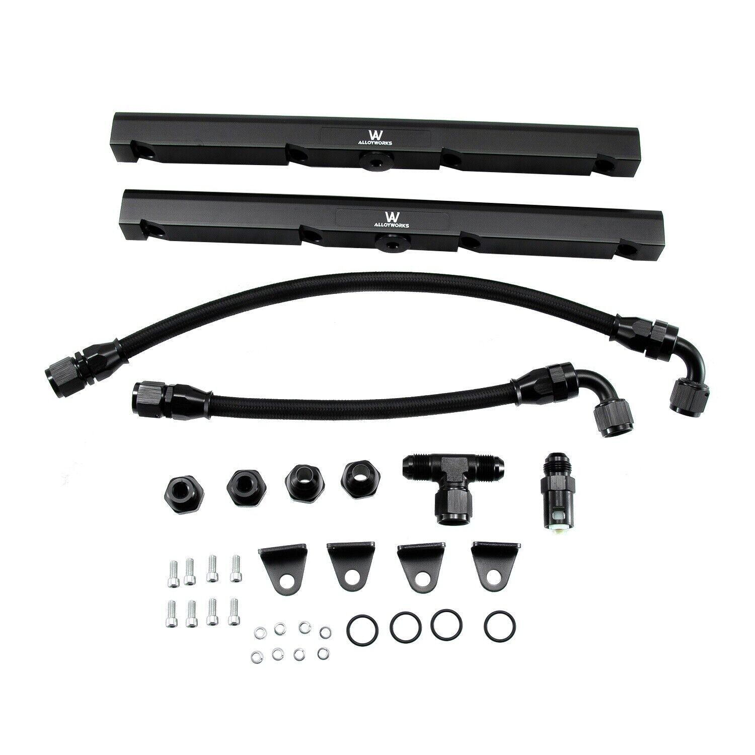 New Black Fuel Rails w/ Fittings & Crossover Hose Fits LS1/ LS6 -8AN High Flow