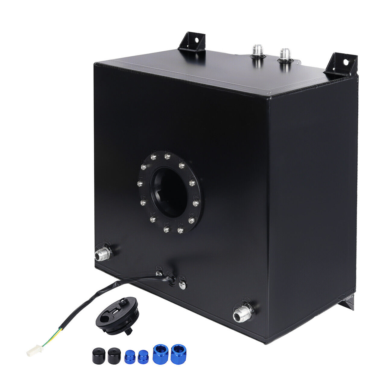 10 Gallon 40L Fuel Cell Tank with Cap and Level Sender Polished Aluminum Black