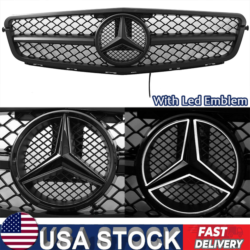 AMG Style Grill Black Grille For Mercedes Benz W204 C180 C250 C300 C350 2008-14