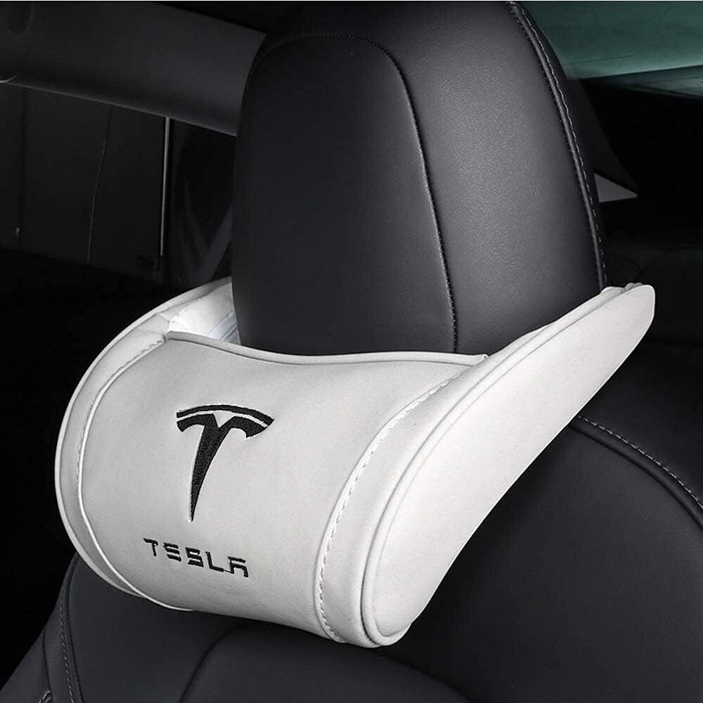 1x Car Seat Pillow Neck Rest Headrest for Tesla Model 3 Y X S White Black Logo