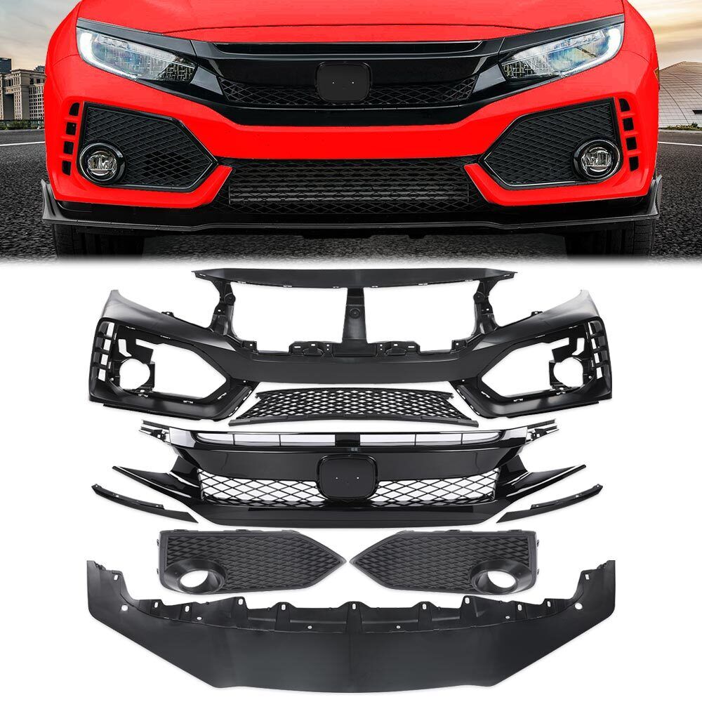 Type R Style Front Bumper Cover Kit Fit For 2016-2021 Honda Civic Sedan Coupe 