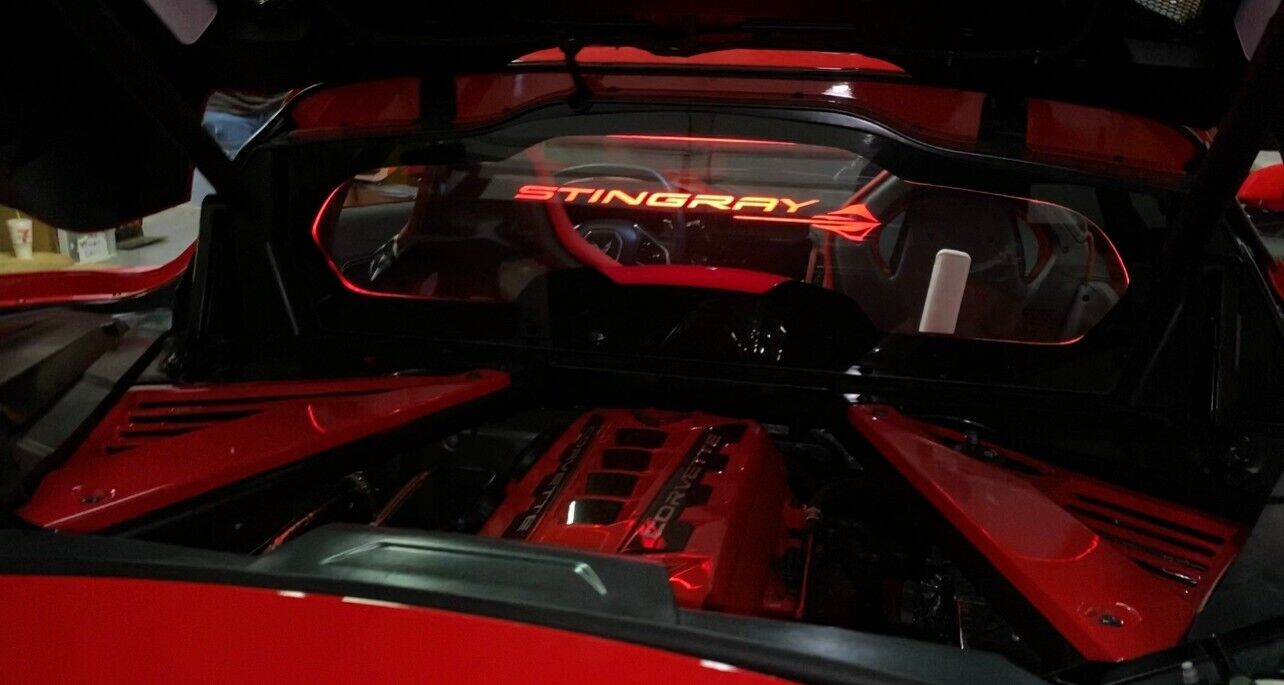 Corvette C8 LED engine lighting accessories Stingray logo rear window glow plate